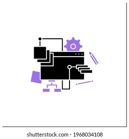 Icono de glifo de patrones de diseño comunes. Plantillas. Diseño arquitectónico repetible. Concepto de habilidades de diseño. Señal plana rellena. Ilustración vectorial de silueta aislada
