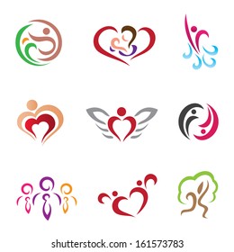 Common emotion of happiness and joy mother care logo and icon