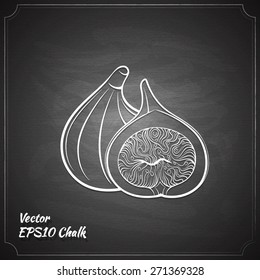 common fig chalk painted on chalkboard vector illustration