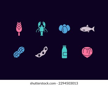 Common food allergens vector icon set