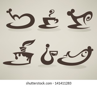  common food and everyday meal, vector collection of symbols and emblems