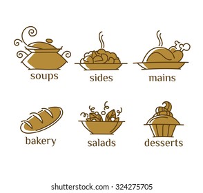 common food and everyday meal, vector collection of symbols and emblems