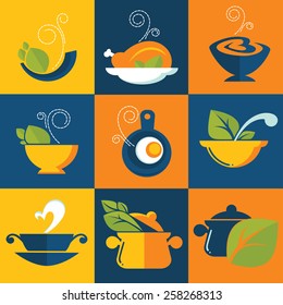 common food in flat style, vector icons collection