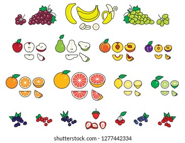 Common fruit shown as whole and sliced where applicable.
