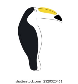 Common giant toco toucan (Ramphastos toco) continuous one line vector drawing. Bird hand drawn modern simple single lineart style. Sketch. Illustration isolated on white background.