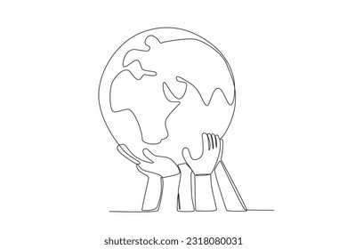 The common hand protects the earth. World population day one-line drawing