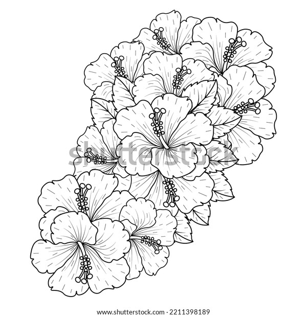 Common Hibiscus Flower Outline Blossoming Petal Stock Vector (royalty 