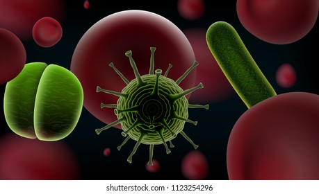 Common Human Virus Or Bacteria Under A Microscope Close Up. EPS10 Vector