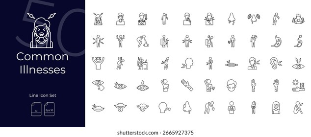 Common Illnesses Line Editable Icons set. Vector illustration in modern thin line style of Common Illnesses icons: illness, disease, allergy, etc