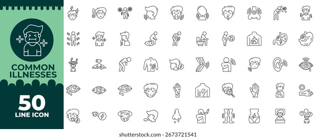Common Illnesses Line Editable Icons set. Vector illustration in modern thin line style of Common Illnesses icons: laboratory, disorder, mental, etc