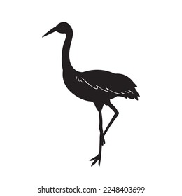 Common Japanese crane bird vector icon animal silhouette illustration isolated on white background. Simple flat zoo animal nature drawing with cartoon art style.