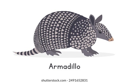 Common long-nosed armadillo vector illustration, cartoon clipart character, animal in flat style. Wild animals, wild creatures, wildlife concept. Armadillo vector design isolated on white