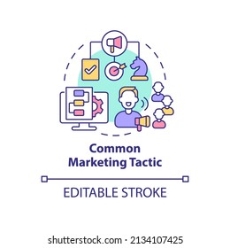 Common marketing tactic concept icon. Promoting product with influencers abstract idea thin line illustration. Isolated outline drawing. Editable stroke. Arial, Myriad Pro-Bold fonts used