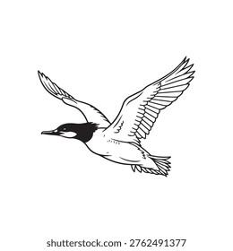 Common merganser flying outline vector flat illustration design