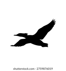 Common merganser flying silhouette vector flat illustration design.