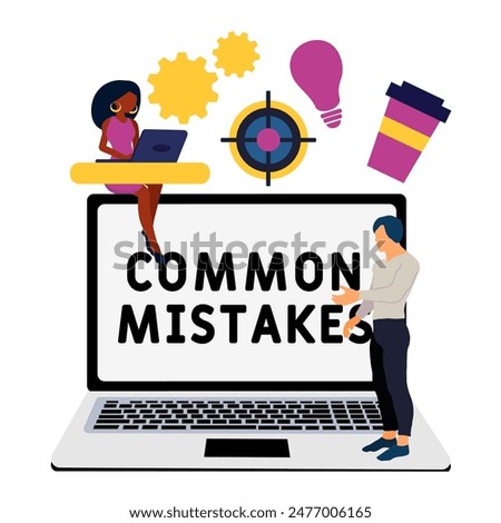 Common Mistakes. Concept with keyword, people and icons. Flat vector illustration. Isolated on white.