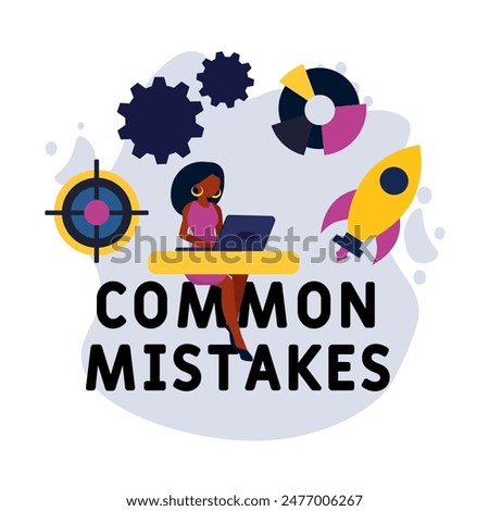Common Mistakes. Concept with keyword, people and icons. Flat vector illustration. Isolated on white.