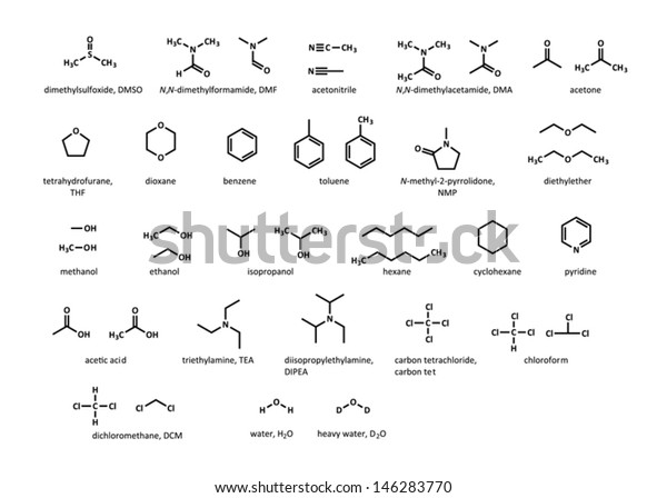 Common Organic Solvents Dmso Dmf Acetone Stock Vector Royalty