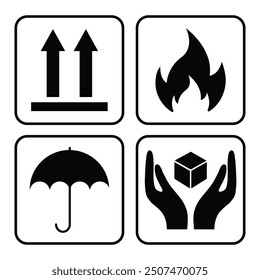 Common packaging symbol. Warning icons. Vector.