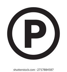 um símbolo de estacionamento comum, que consiste numa letra maiúscula "P" dentro de um círculo. Este símbolo é amplamente utilizado para indicar áreas de estacionamento ou espaços para veículos. Ele é tipicamente encontrado em placas de trânsito, estacionamentos e outros locais onde há estacionamento disponível.