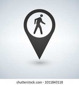 Common pedestrian icon. Man walking by foot map pointer. For maps, schemes, applications and infographics.