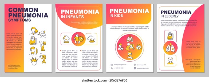 Common pneumonia signs brochure template. Kids and elderly at risk. Flyer, booklet, leaflet print, cover design with linear icons. Vector layouts for presentation, annual reports, advertisement pages