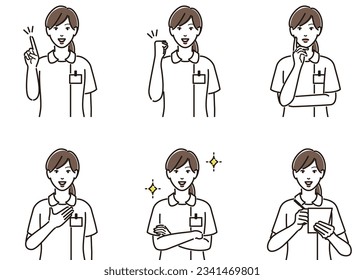 Common poses of female medical workers