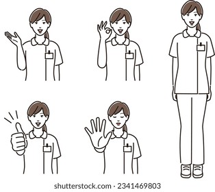 Common poses of female medical workers
