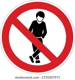 A common prohibition sign indicating restricted entry or a no loitering zone for individuals. Often used in private or sensitive areas.