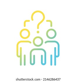 Common question gradient linear vector icon. People group and question mark. Social problems solution. Thin line color symbol. Modern style pictogram. Vector isolated outline drawing