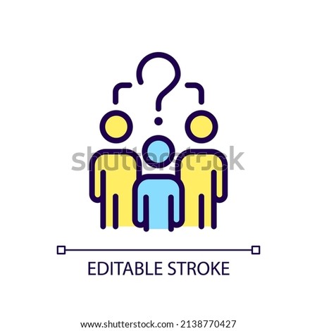 Common question RGB color icon. People group and question mark. Social problems solution. Isolated vector illustration. Simple filled line drawing. Editable stroke. Arial font used