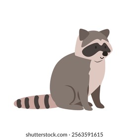 Common raccoon cartoon clipart. Northern raccoon vector illustration in flat style. Hand-drawn wild animal concept