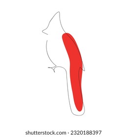 Common red northern cardinal (Cardinalis cardinalis) continuous one line vector drawing. Bird hand drawn modern simple single lineart style. Redbird sketch.