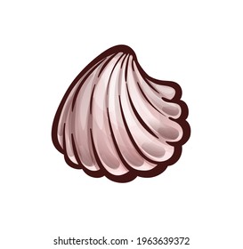 Common seashell with ribbed surface. Marine animal, underwater. Vector illustration in cartoon style, object isolated on white