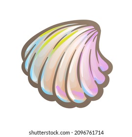 Common seashell with ribbed surface. Marine animal, underwater. Vector illustration in cartoon style, object isolated on white