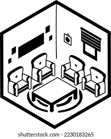 Common Sitting place vector isometric icon design, compact living space symbol, Interior Decoration Sign, low poly home office room stock illustration, relaxing and socializing Apartment Area Concept