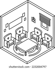 Common Sitting place vector isometric icon design, space saving sketch, Interior Decoration Sign, portable home office room stock illustration, relaxing and socializing Apartment Area Concept