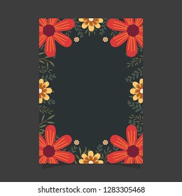 Common size of floral greeting card and invitation template for wedding or birthday anniversary, Vector shape of text box label and frame, Night flowers wreath ivy style with branch and leaves.