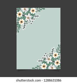 Common size of floral greeting card and invitation template for wedding or birthday anniversary, Vector shape of text box label and frame, Spring flowers wreath ivy style with branch and leaves.