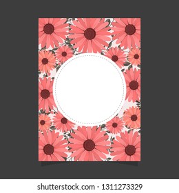 Common size of floral greeting card and invitation template for wedding or birthday anniversary, Vector shape of text box label and frame, Pink flowers wreath ivy style with branch and leaves.