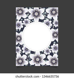 Common size of floral greeting card and invitation template for wedding or birthday anniversary, Vector shape of text box label and frame, Winter flowers wreath ivy style with branch and leaves.