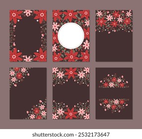Common size of red and pink daisy flowers greeting card and invitation template for wedding or birthday anniversary