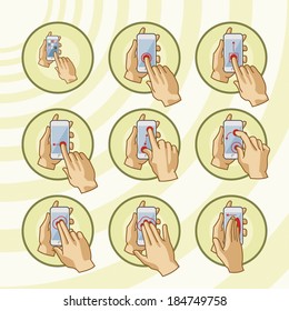 Common smartphone gestures set.