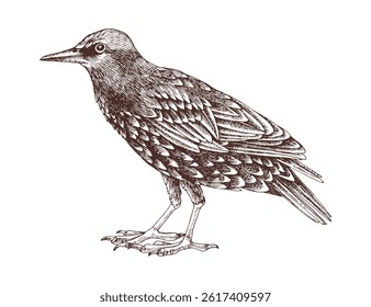 Common starling hand drawn vector illustration