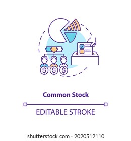 Common stock concept icon. Stock type idea thin line illustration. Owning share in company profits. Corporate equity ownership. Vector isolated outline RGB color drawing. Editable stroke