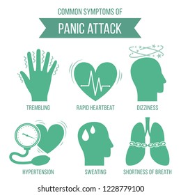 Common symptoms of panic attack and panic disorder. Medicine infographic for brochures and magazines. Vector