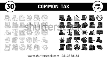 Common Tax Line Glyph Vector Illustration Icon Sticker Set Design Materials