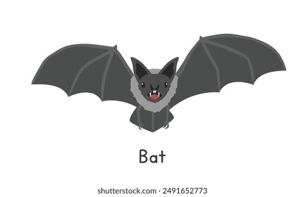 Ilustración vectorial de un personaje Clipart de dibujos animados de murciélago vampiro común, animal en estilo plano. Animales salvajes, criaturas salvajes, concepto de vida salvaje. Diseño de Vector de murciélago volador aislado sobre fondo blanco