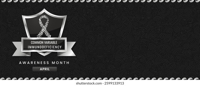 Common Variable Immunodeficiency Cancer Awareness Month banner, with Zebra Colored ribbon, shield and space for text. Design for Banner or Header
