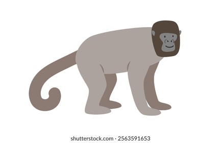 Common woolly monkey cartoon clipart. Woolly monkey vector illustration in flat style. New World monkey. Hand-drawn wild animal concept